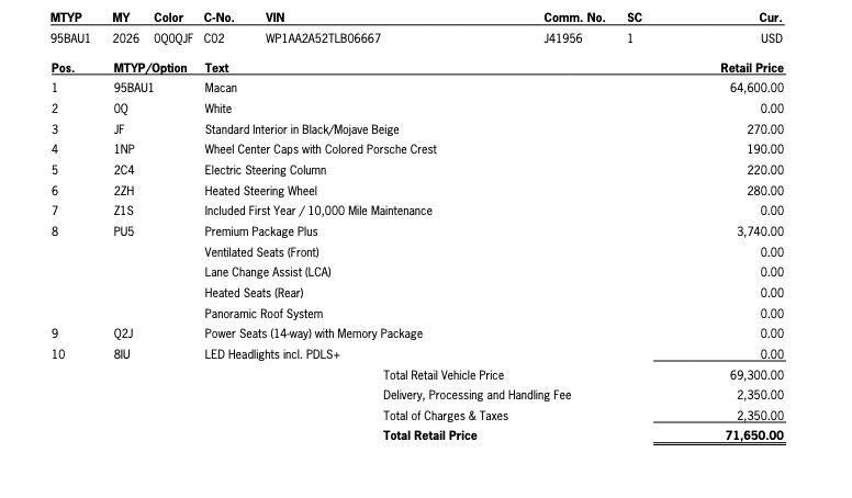 new 2026 Porsche Macan car, priced at $71,650