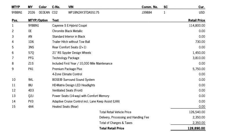 new 2026 Porsche Cayenne car, priced at $128,890