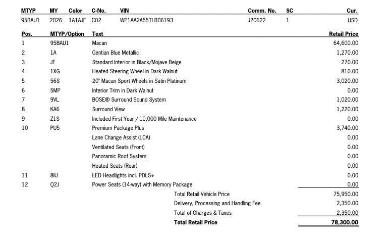 new 2026 Porsche Macan car, priced at $78,300