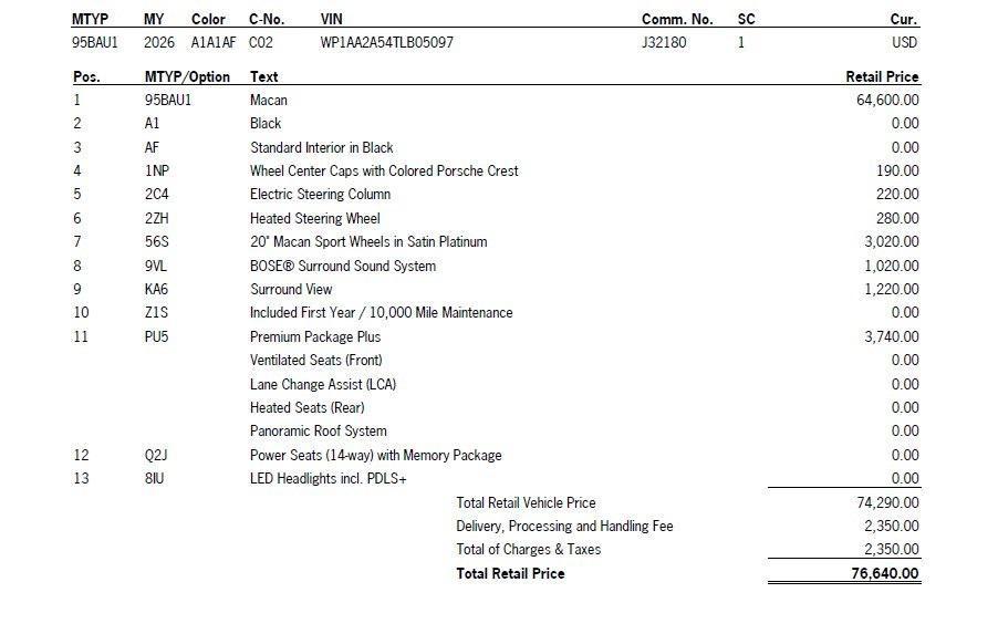 new 2026 Porsche Macan car, priced at $76,640
