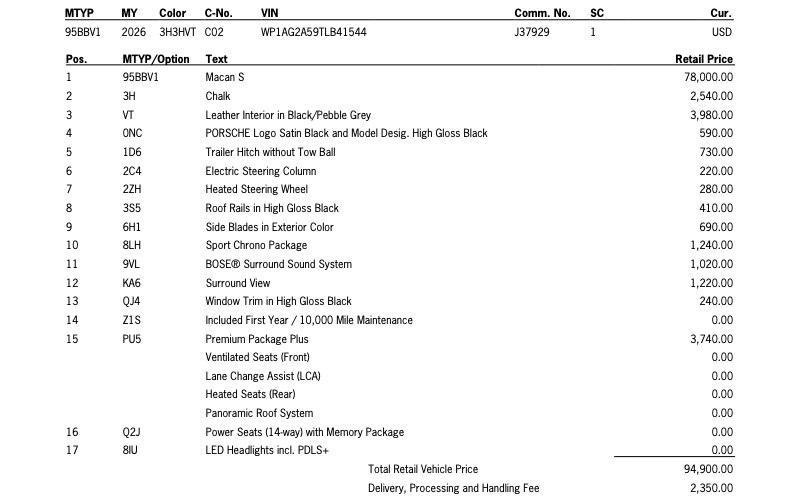 new 2026 Porsche Macan car, priced at $97,250