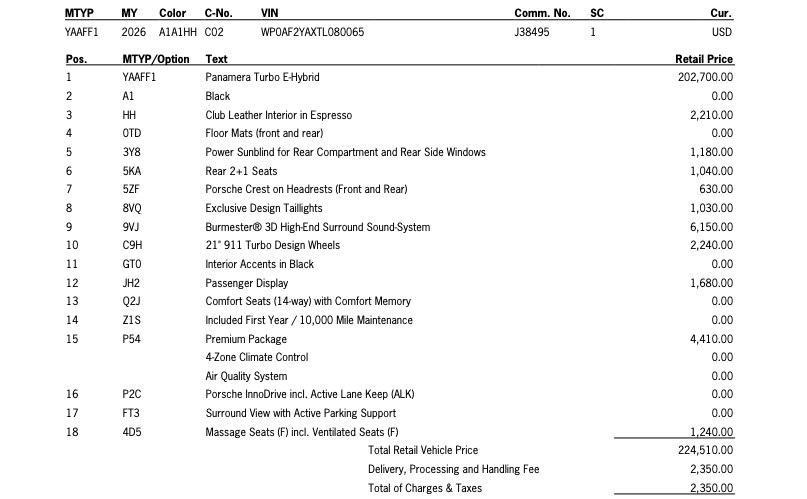 new 2026 Porsche Panamera car, priced at $226,860