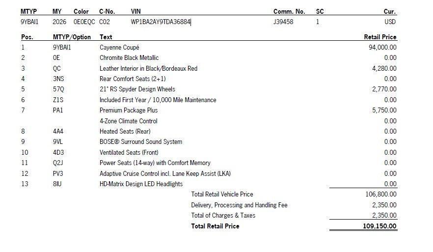 new 2026 Porsche Cayenne car, priced at $109,150