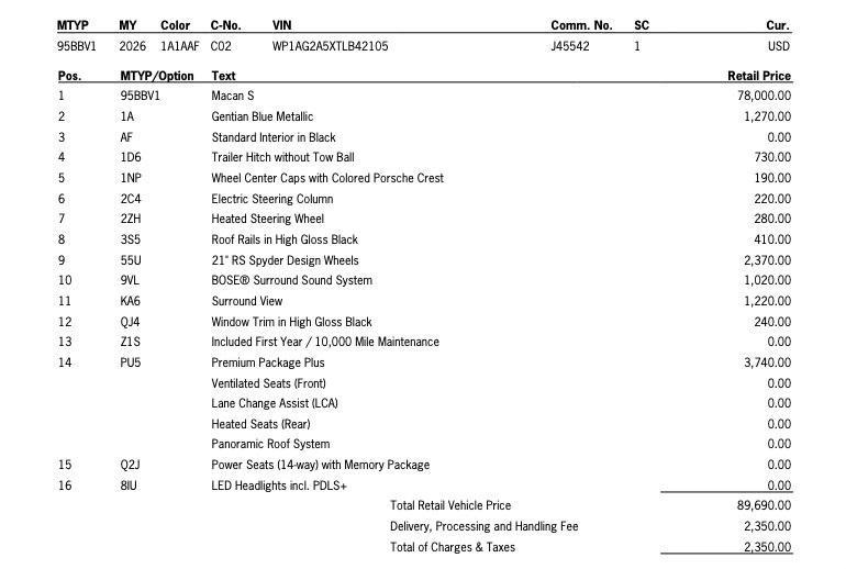 new 2026 Porsche Macan car, priced at $92,040