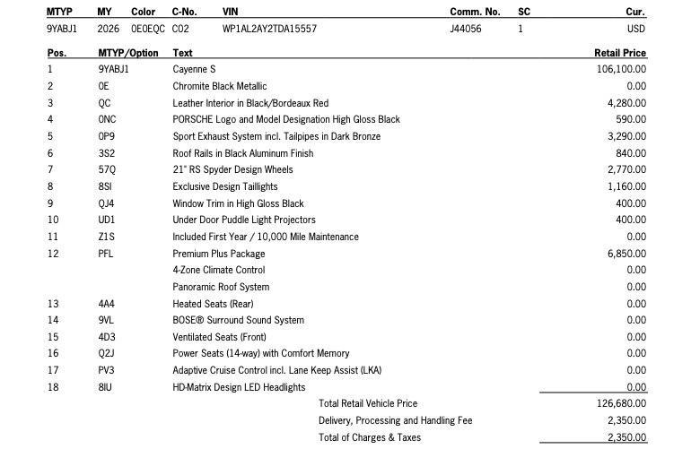 new 2026 Porsche Cayenne car, priced at $129,030