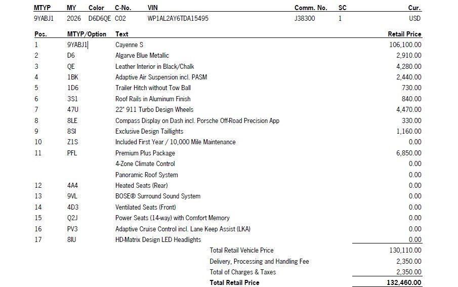 new 2026 Porsche Cayenne car, priced at $132,460