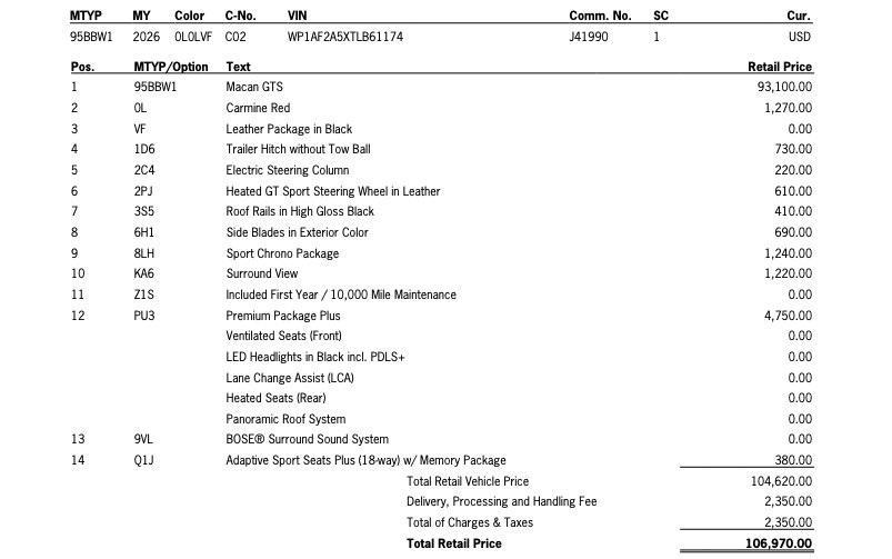 new 2026 Porsche Macan car, priced at $106,970
