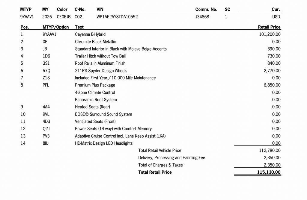 new 2026 Porsche Cayenne car, priced at $115,130