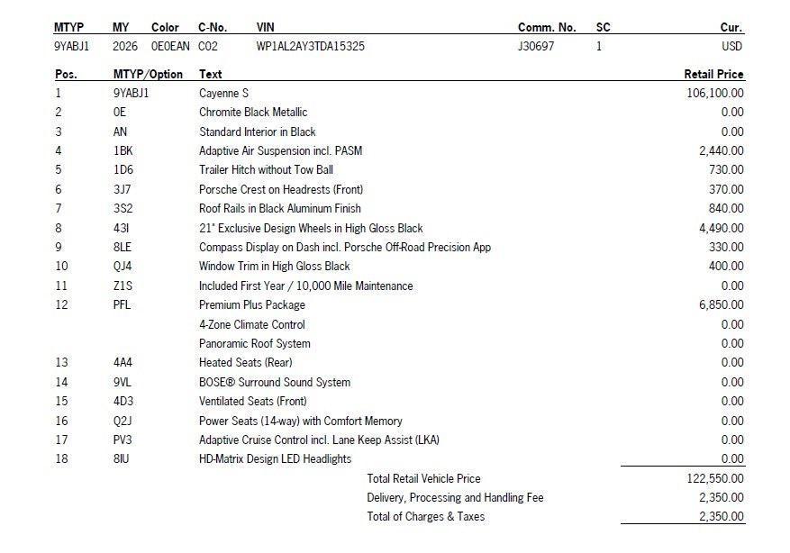 new 2026 Porsche Cayenne car, priced at $124,900