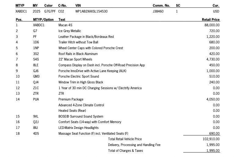 new 2025 Porsche Macan car, priced at $104,905