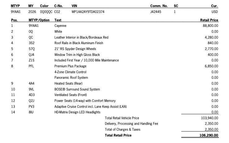 new 2026 Porsche Cayenne car, priced at $106,290