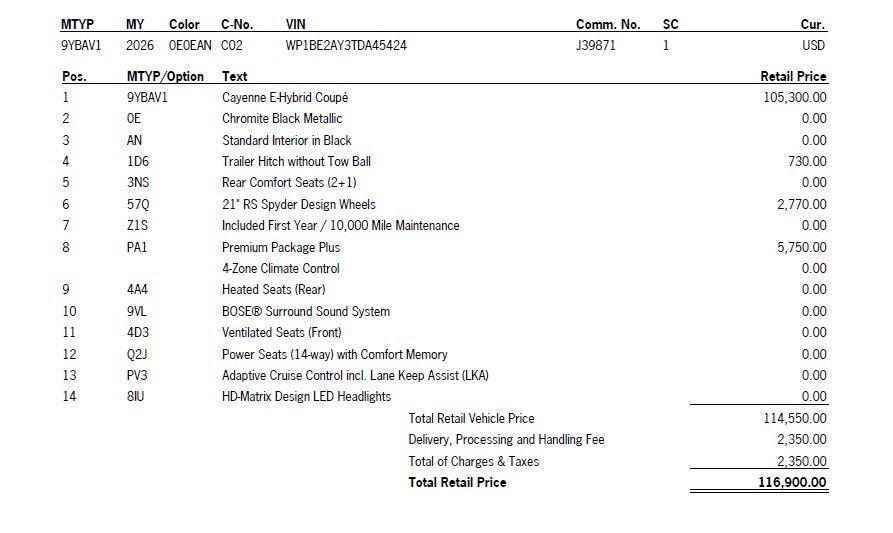 new 2026 Porsche Cayenne car, priced at $116,900