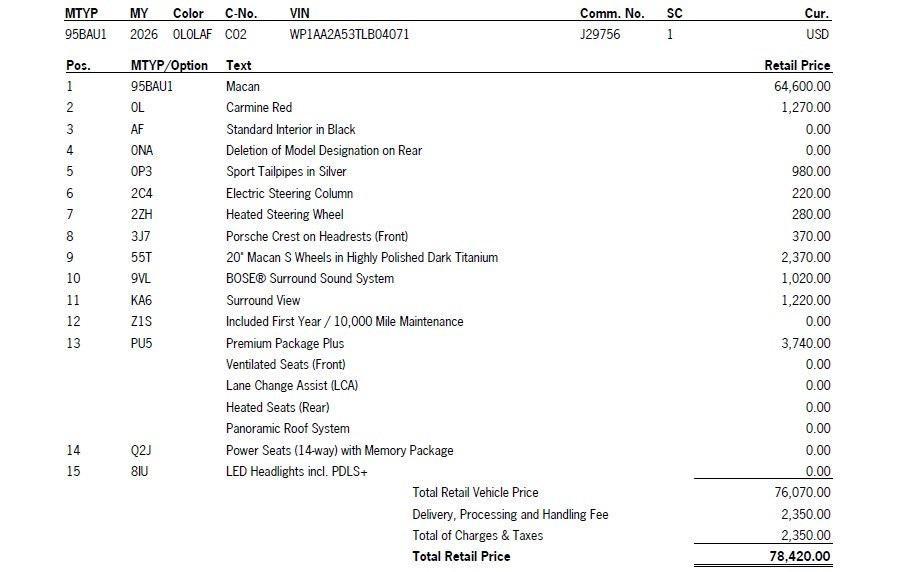 new 2026 Porsche Macan car, priced at $78,420