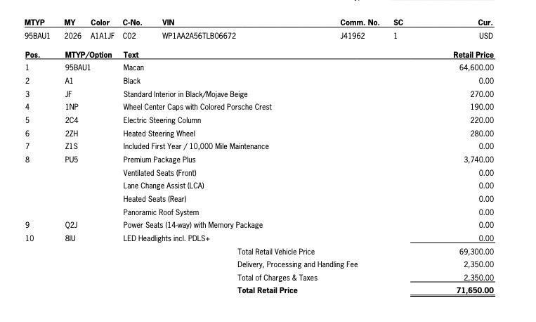 new 2026 Porsche Macan car, priced at $71,650