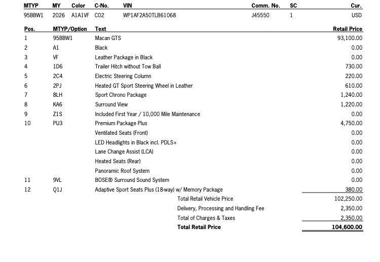 new 2026 Porsche Macan car, priced at $104,600