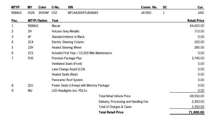 new 2026 Porsche Macan car, priced at $71,900