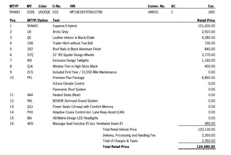 new 2026 Porsche Cayenne car, priced at $124,480