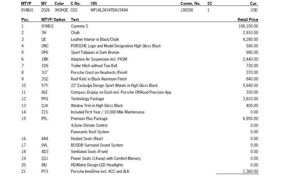 new 2026 Porsche Cayenne car, priced at $139,980