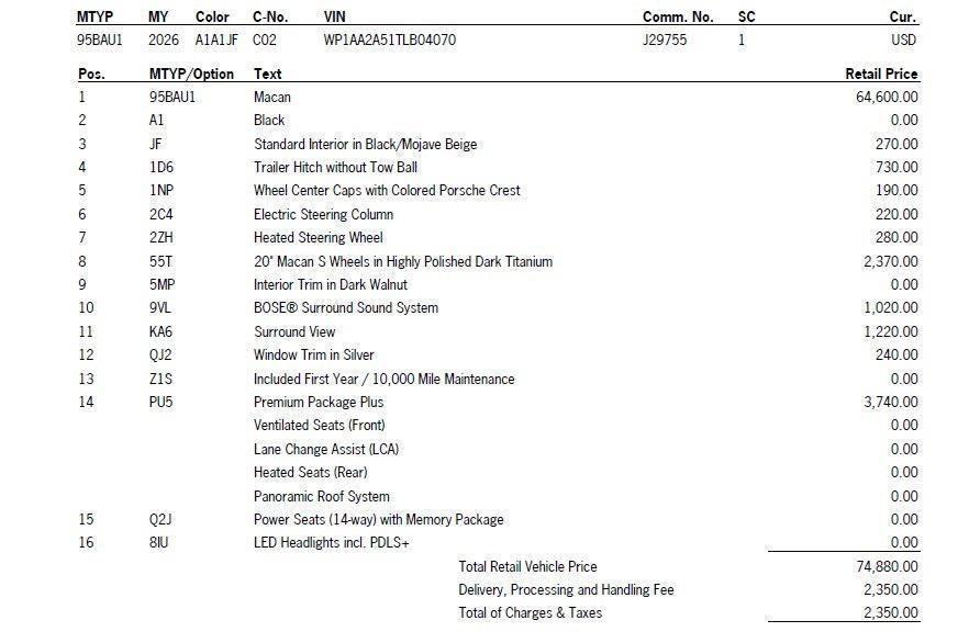 new 2026 Porsche Macan car, priced at $77,230