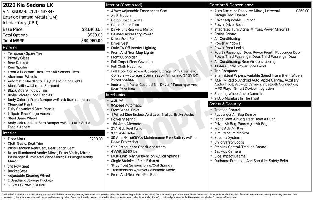 used 2020 Kia Sedona car, priced at $16,700