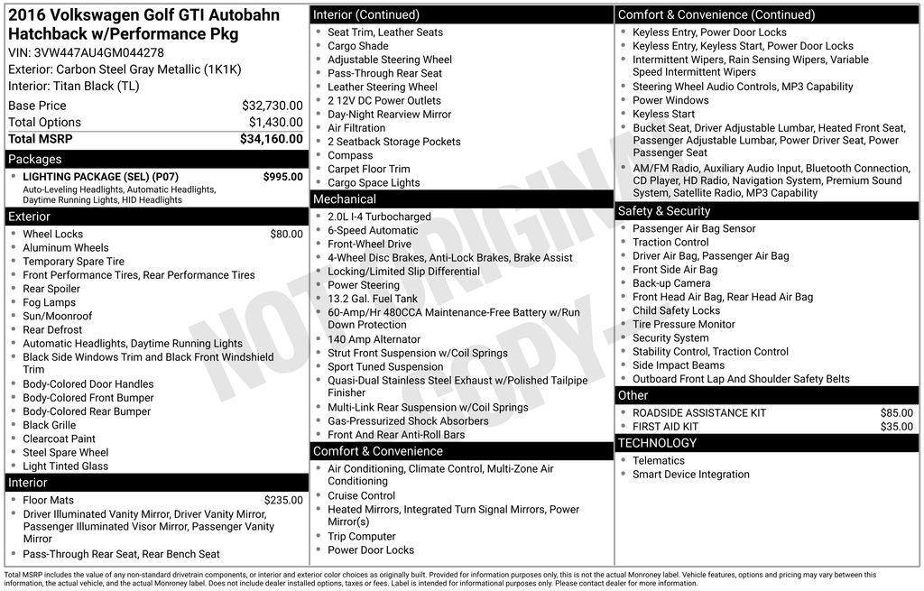 used 2016 Volkswagen Golf GTI car, priced at $16,000
