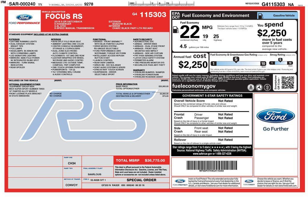 used 2016 Ford Focus RS car, priced at $25,000