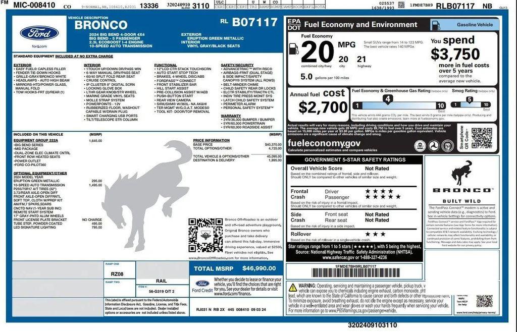 used 2024 Ford Bronco car, priced at $42,999