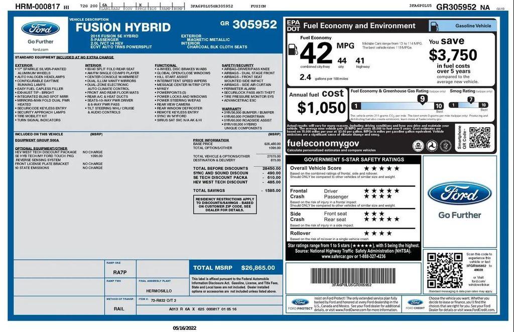 used 2016 Ford Fusion Hybrid car, priced at $10,999