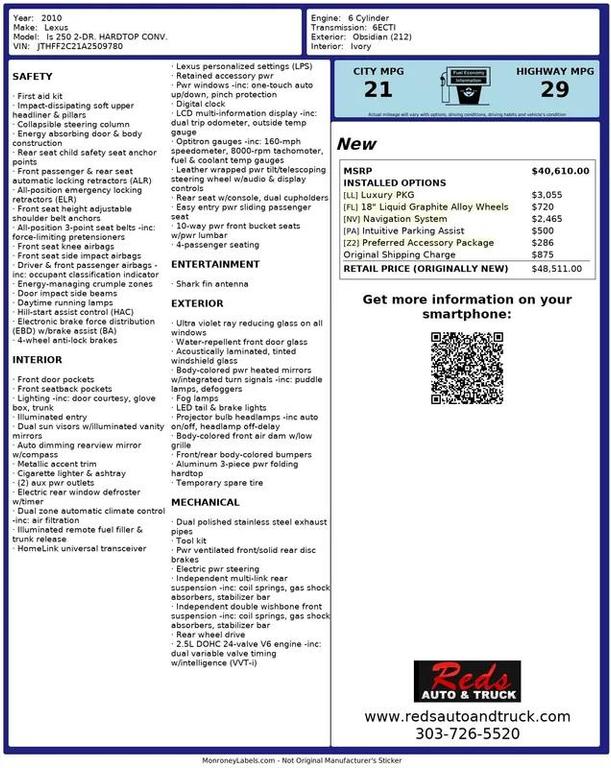 used 2010 Lexus IS 250C car, priced at $13,999