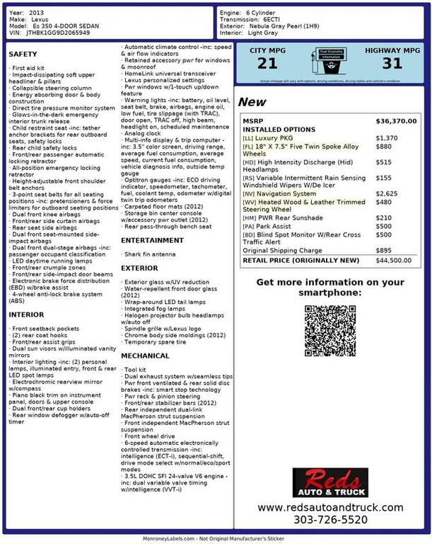 used 2013 Lexus ES 350 car, priced at $14,999