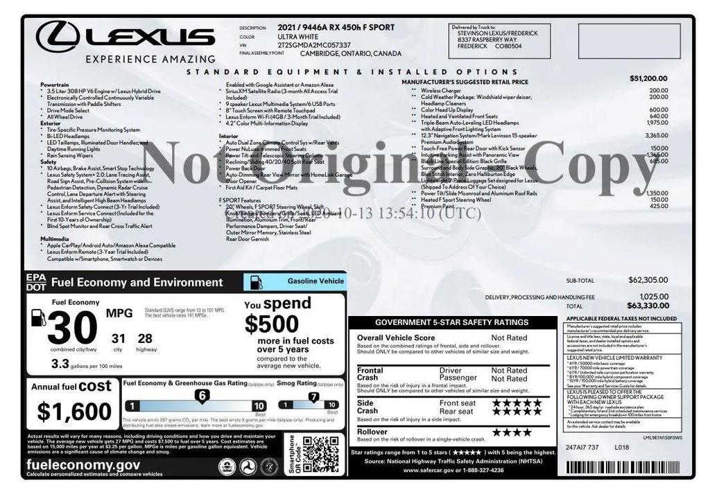 used 2021 Lexus RX 450h car, priced at $43,999