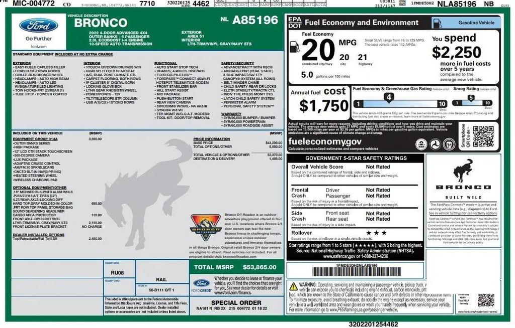 used 2022 Ford Bronco car, priced at $42,999