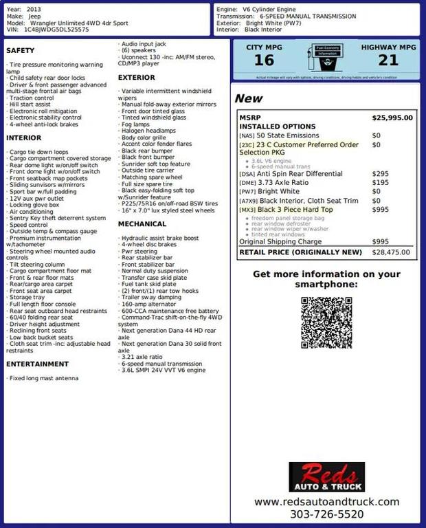 used 2013 Jeep Wrangler Unlimited car, priced at $19,999