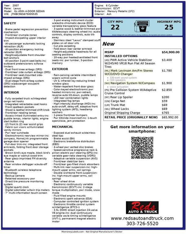 used 2007 Lexus GS 450h car, priced at $20,999