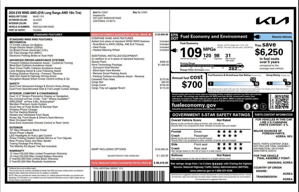 used 2024 Kia EV6 car, priced at $31,999