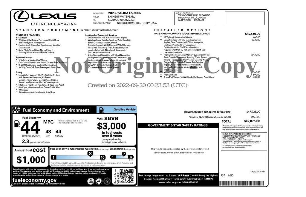 used 2023 Lexus ES 300h car, priced at $39,999