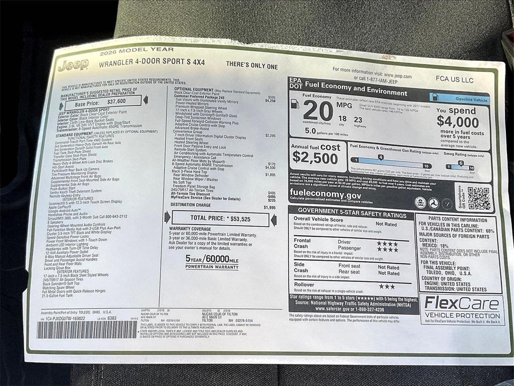 new 2026 Jeep Wrangler car, priced at $49,516