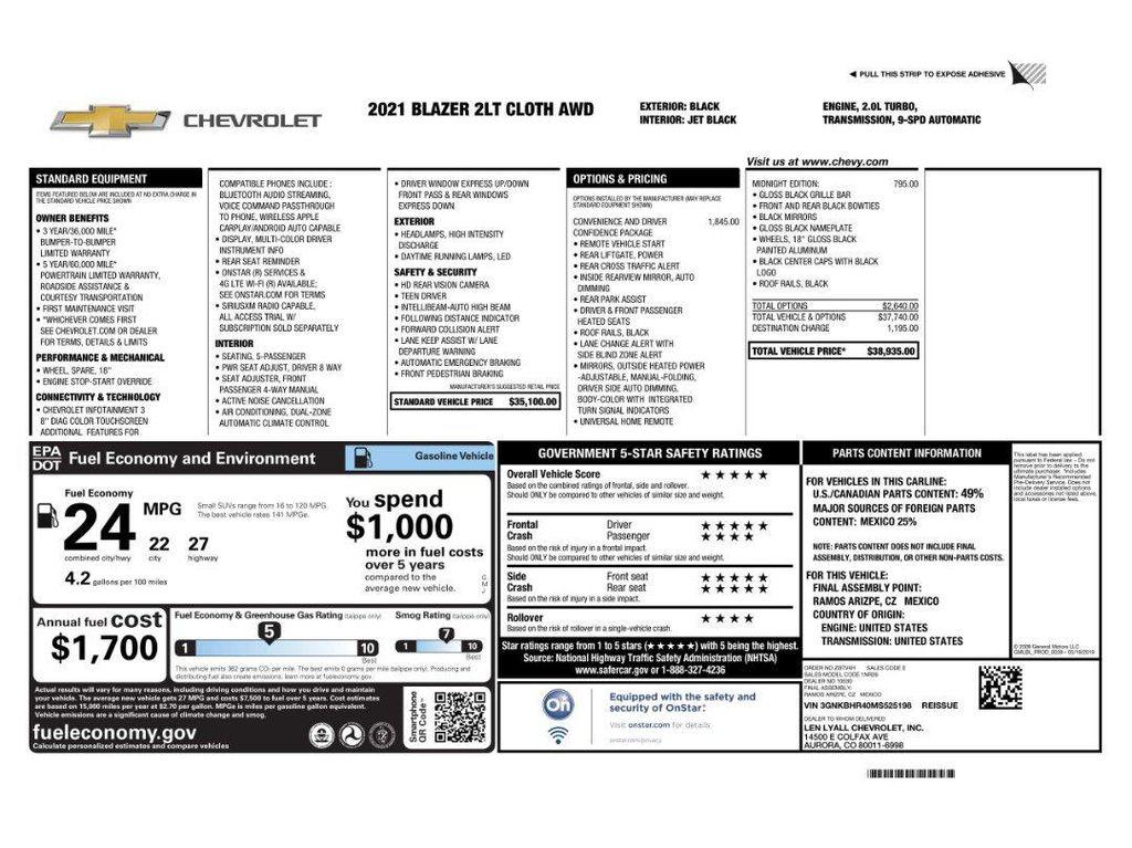 used 2021 Chevrolet Blazer car, priced at $22,540