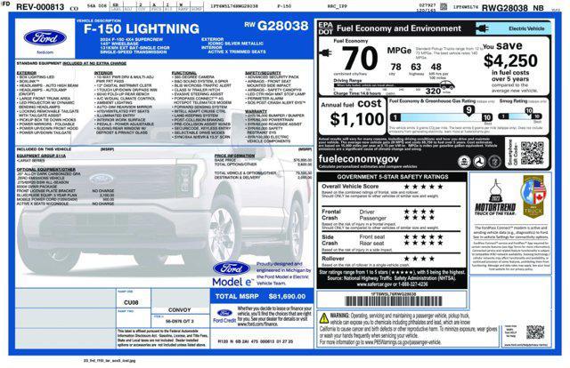 new 2024 Ford F-150 Lightning car, priced at $78,690