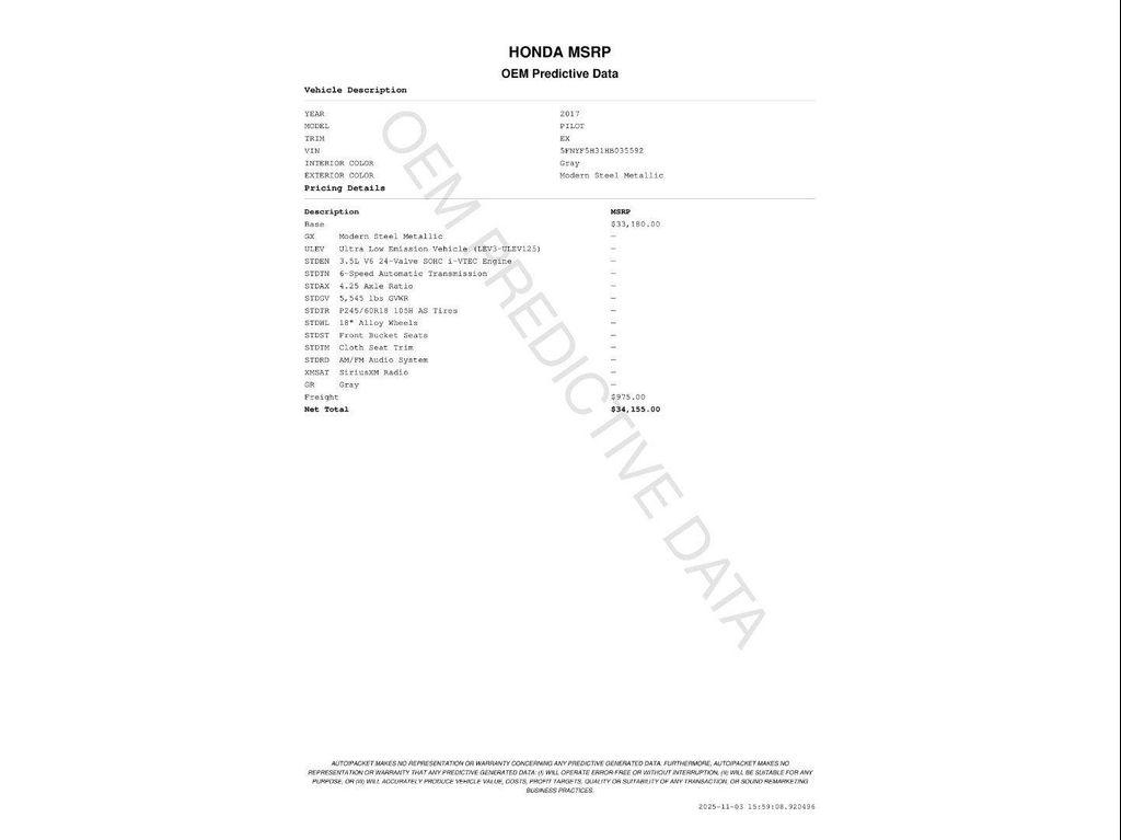 used 2017 Honda Pilot car, priced at $14,900