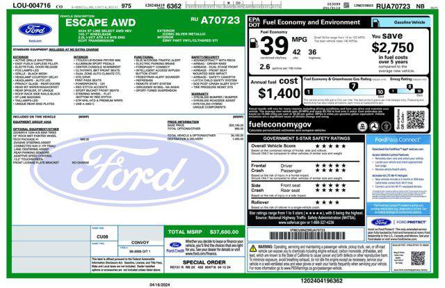 new 2024 Ford Escape car, priced at $34,680