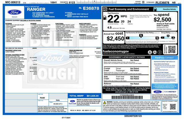 new 2024 Ford Ranger car, priced at $50,335