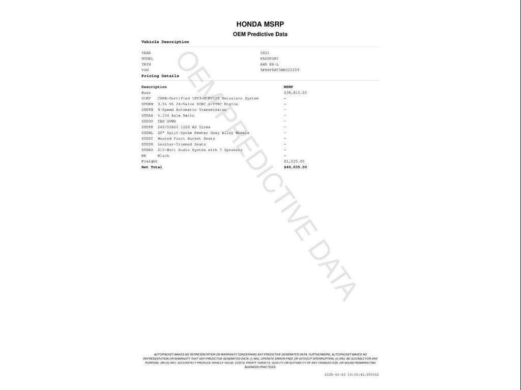 used 2021 Honda Passport car, priced at $22,971