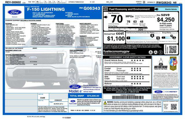 new 2024 Ford F-150 Lightning car, priced at $67,590