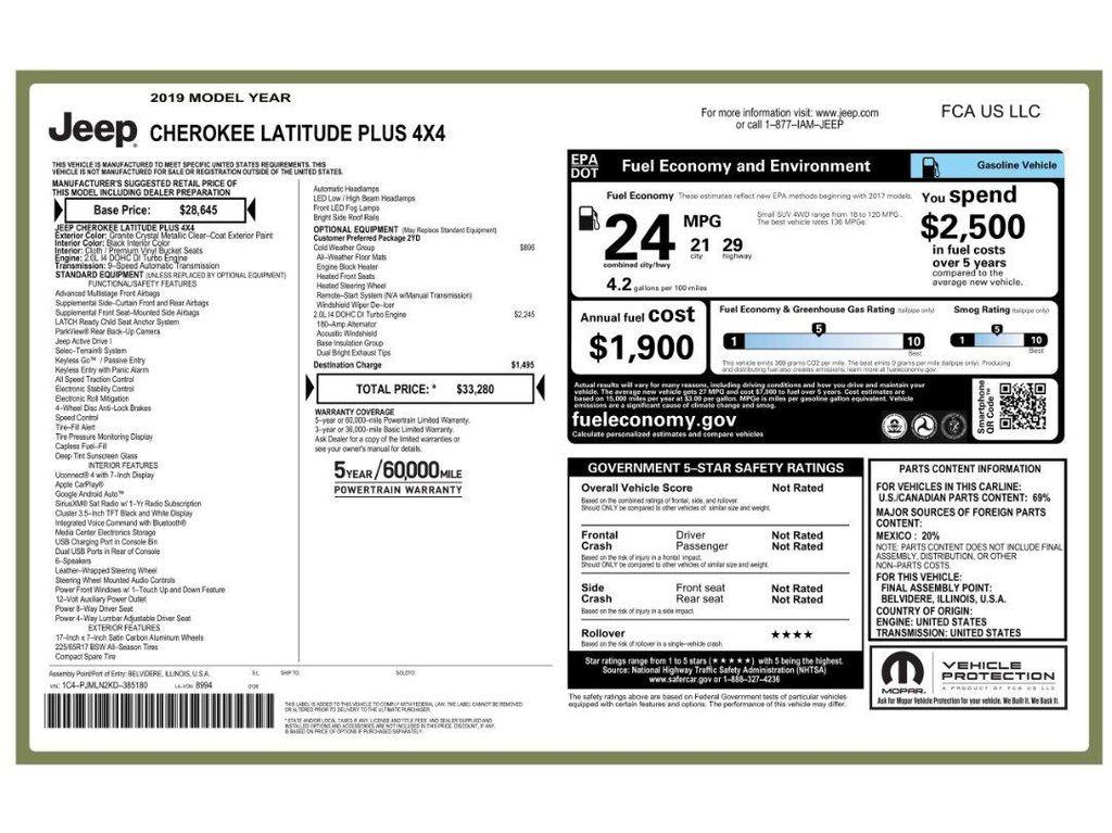 used 2019 Jeep Cherokee car, priced at $14,934