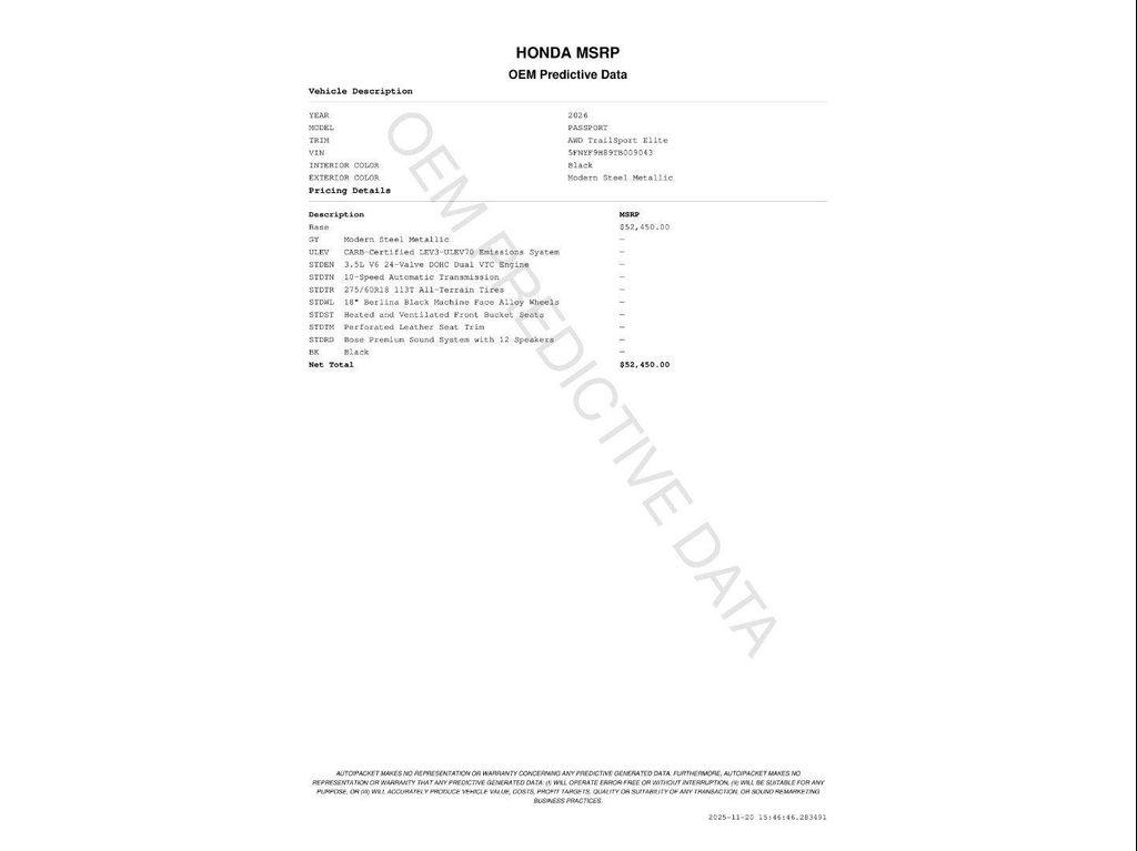 used 2026 Honda Passport car, priced at $49,992