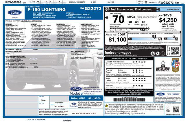 new 2024 Ford F-150 Lightning car, priced at $68,185