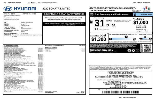 used 2020 Hyundai Sonata car, priced at $22,487
