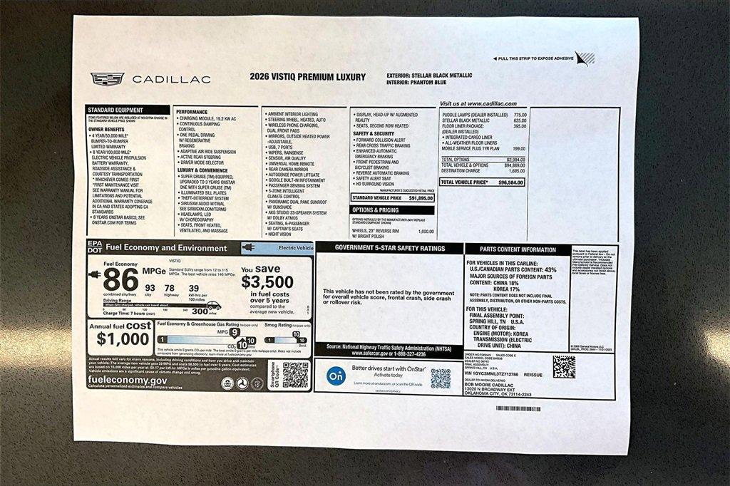 new 2026 Cadillac VISTIQ car, priced at $96,584