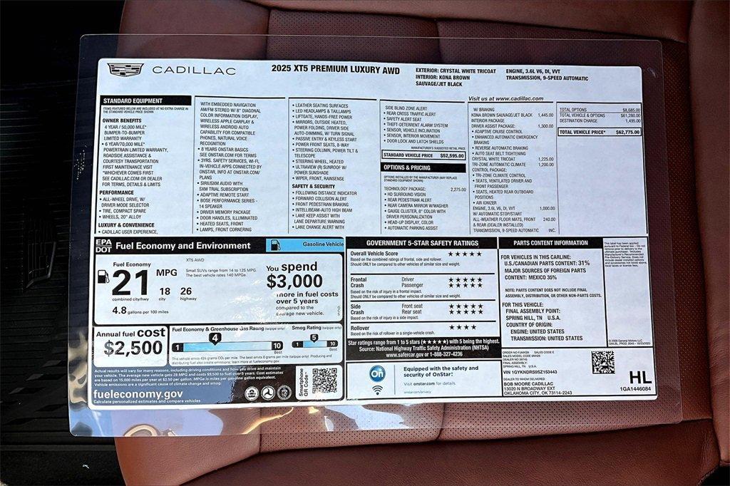 new 2025 Cadillac XT5 car, priced at $61,775
